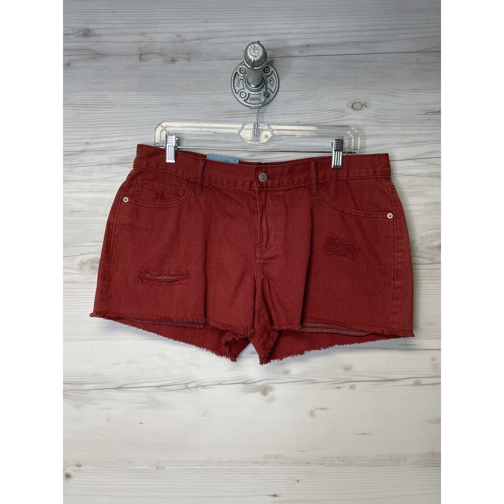 Old Navy Womens 10 Red Cutoff Distressed Shorts Frayed Hem‎ Cotton Sick Beets